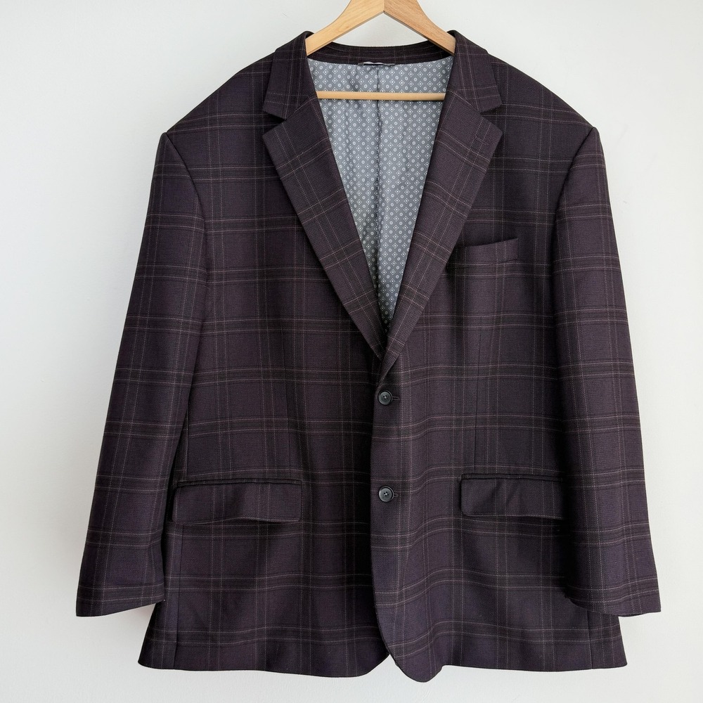 Oak Hill Blazer Sport Coat Jacket Mens 3XL Tall Purple Plaid Big Business 54/56L